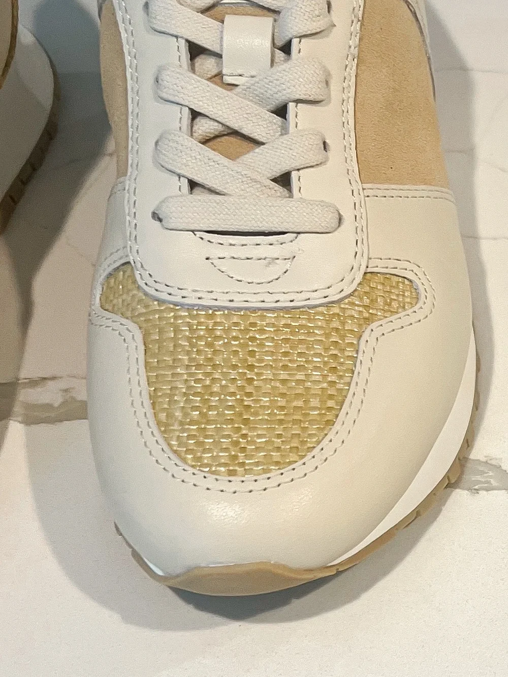 J. McLaughlin Emerson Rattan Leather Suede Tan and Beige Sneakers Womens Sz 7 M
